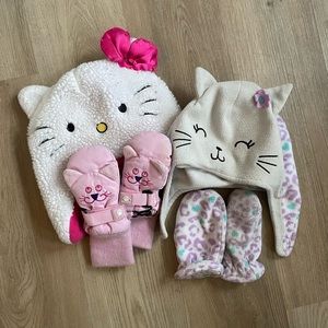 Toddler Girls Hello Kitty and Cat Snow Hats and Mittens 2T-4T